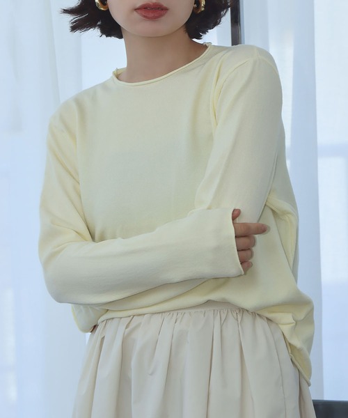 Ampirula(アンピルーラ)の「シンプル ニットソー ニット カットソー(Tシャツ/カットソー・レディース・イエロー/ライトグレー/ホワイト/ブルー/ブラック・FREE)」の11枚目の写真