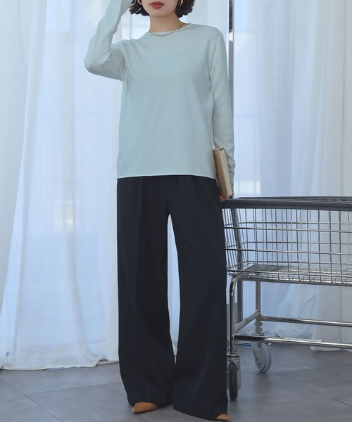 Ampirula(アンピルーラ)の「シンプル ニットソー ニット カットソー(Tシャツ/カットソー・レディース・イエロー/ライトグレー/ホワイト/ブルー/ブラック・FREE)」の18枚目の写真