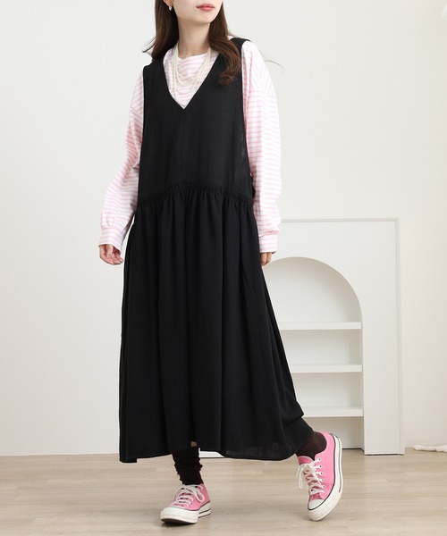 Laliberte】 ウエスト切り替えジャンバースカート（ジャンパースカート