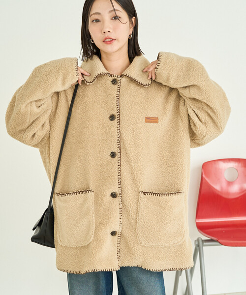 FREAK'S STORE(フリークスストア)の「限定展開 ブランケット ステッチ ボアコート(その他アウター・レディース・ブラック/オリーブ/ブラウン/ベージュ・フリ-)」の5枚目の写真
