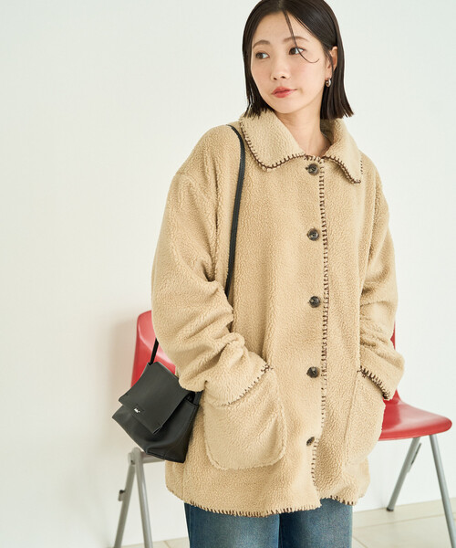FREAK'S STORE(フリークスストア)の「限定展開 ブランケット ステッチ ボアコート(その他アウター・レディース・ブラック/オリーブ/ブラウン/ベージュ・フリ-)」の6枚目の写真
