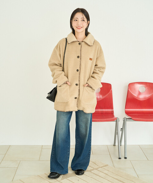 FREAK'S STORE(フリークスストア)の「限定展開 ブランケット ステッチ ボアコート(その他アウター・レディース・ブラック/オリーブ/ブラウン/ベージュ・フリ-)」の8枚目の写真