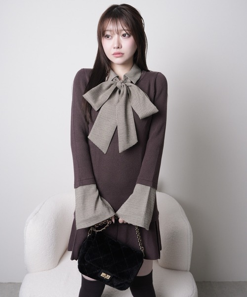 LIPSERVICE ワンピース リップサービス LIP SERVICE バックリボンバイカラーライン