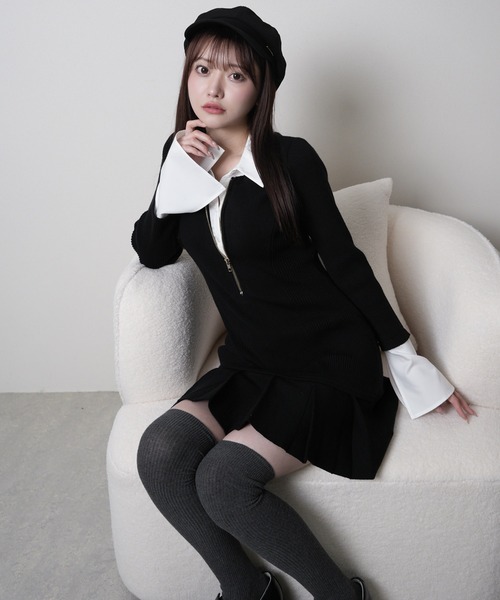 フロントZIPニットプリーツワンピース（ワンピース