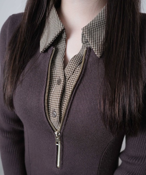 LIPSERVICE（リップサービス）の「フロントZIPニットプリーツワンピース（ワンピース・レディース・ボルドー/ブラウン/ブラック・FREE）」の6枚目の写真