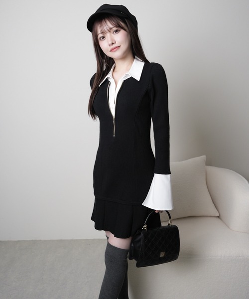 LIPSERVICE（リップサービス）の「フロントZIPニットプリーツワンピース（ワンピース・レディース・ボルドー/ブラウン/ブラック・FREE）」の9枚目の写真