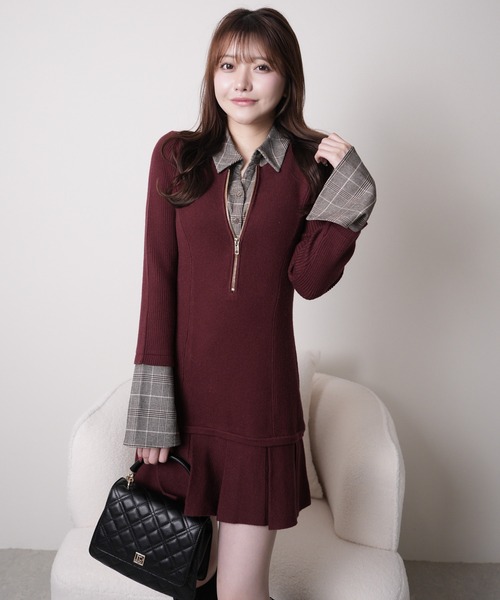 LIPSERVICE（リップサービス）の「フロントZIPニットプリーツワンピース（ワンピース・レディース・ボルドー/ブラウン/ブラック・FREE）」の16枚目の写真