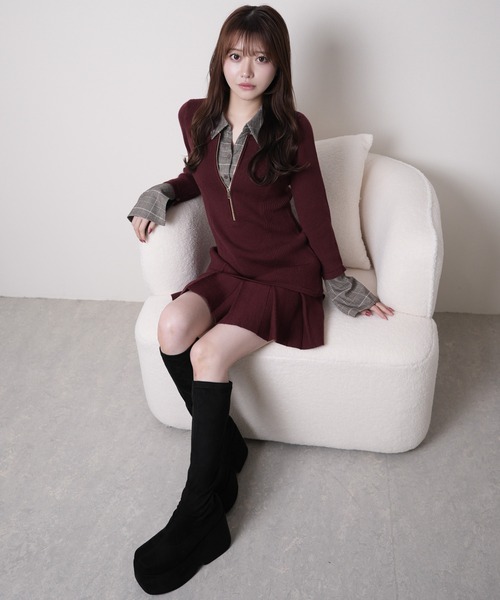 LIPSERVICE（リップサービス）の「フロントZIPニットプリーツワンピース（ワンピース・レディース・ボルドー/ブラウン/ブラック・FREE）」の19枚目の写真