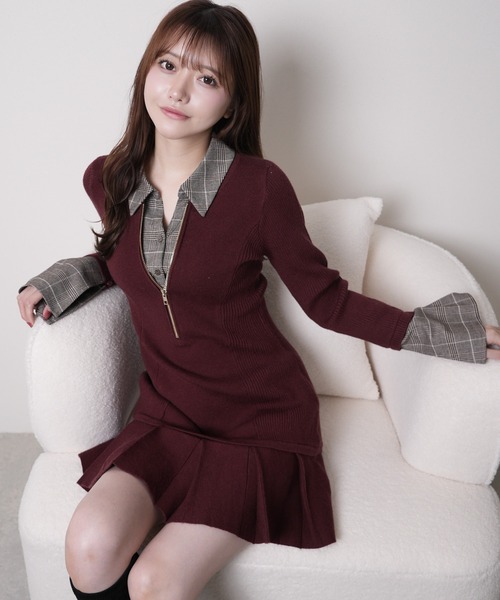 セール】フロントZIPニットプリーツワンピース（ワンピース