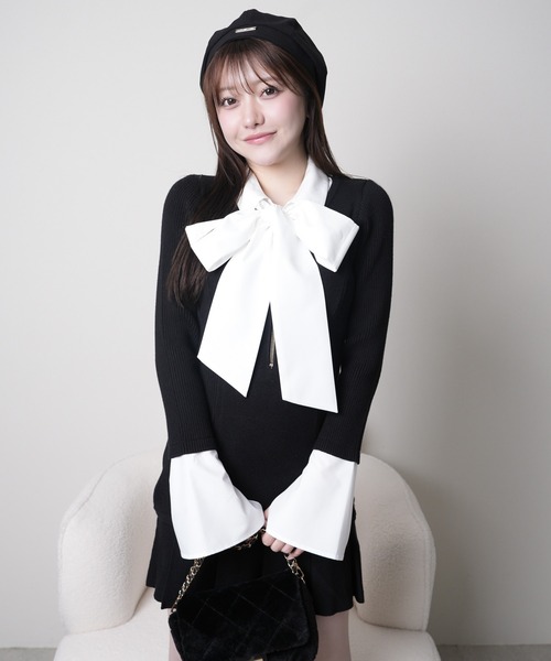 セール】フロントZIPニットプリーツワンピース（ワンピース