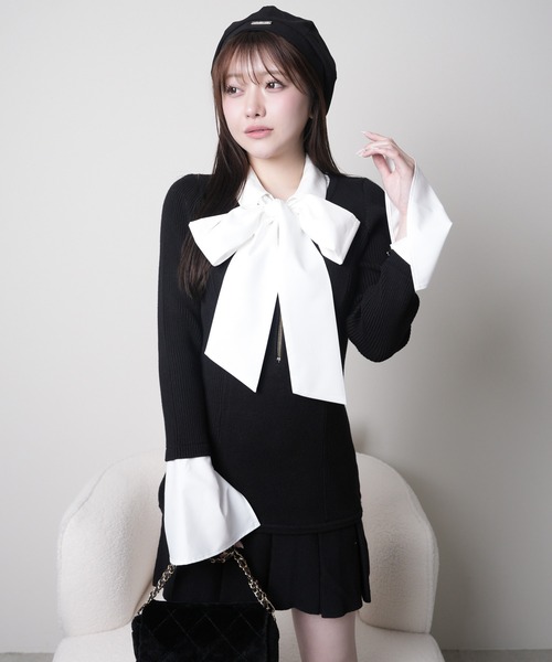 セール】フロントZIPニットプリーツワンピース（ワンピース