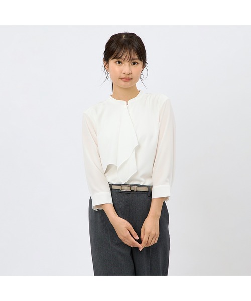 AOYAMA（アオヤマ）の「ヨークフリルタイブラウス【7分袖】（シャツ/ブラウス・レディース・マスタード/ホワイト/ライトグレー・S/M/L/LL）」の8枚目の写真