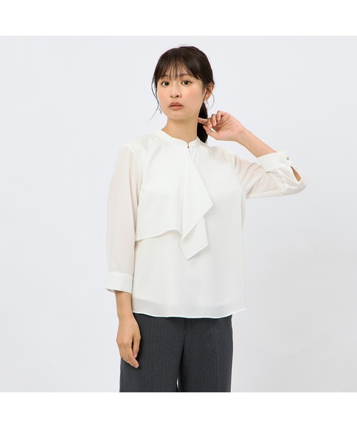 AOYAMA（アオヤマ）の「ヨークフリルタイブラウス【7分袖】（シャツ/ブラウス・レディース・マスタード/ホワイト/ライトグレー・S/M/L/LL）」の10枚目の写真