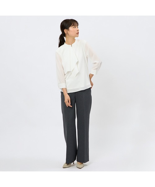AOYAMA（アオヤマ）の「ヨークフリルタイブラウス【7分袖】（シャツ/ブラウス・レディース・マスタード/ホワイト/ライトグレー・S/M/L/LL）」の13枚目の写真