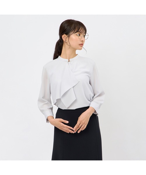 AOYAMA（アオヤマ）の「ヨークフリルタイブラウス【7分袖】（シャツ/ブラウス・レディース・マスタード/ホワイト/ライトグレー・S/M/L/LL）」の21枚目の写真
