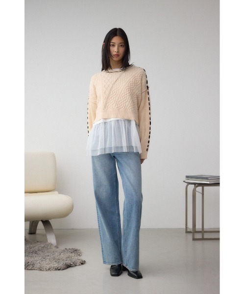 AZUL by moussy(アズールバイマウジー)の「ステッチデザインケーブルニット(ニット/セーター・レディース・アイボリー/ブラック/杢グレー/ダークブルー・SMALL/MEDIUM)」の7枚目の写真