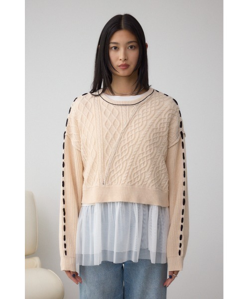 AZUL by moussy(アズールバイマウジー)の「ステッチデザインケーブルニット(ニット/セーター・レディース・アイボリー/ブラック/杢グレー/ダークブルー・SMALL/MEDIUM)」の8枚目の写真