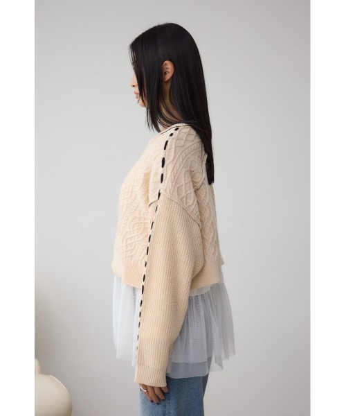 AZUL by moussy(アズールバイマウジー)の「ステッチデザインケーブルニット(ニット/セーター・レディース・アイボリー/ブラック/杢グレー/ダークブルー・SMALL/MEDIUM)」の9枚目の写真