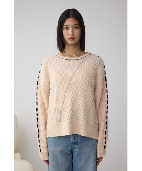 AZUL by moussy(アズールバイマウジー)の「ステッチデザインケーブルニット(ニット/セーター・レディース・アイボリー/ブラック/杢グレー/ダークブルー・SMALL/MEDIUM)」の15枚目の写真