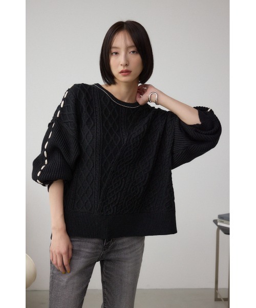 AZUL by moussy(アズールバイマウジー)の「ステッチデザインケーブルニット(ニット/セーター・レディース・アイボリー/ブラック/杢グレー/ダークブルー・SMALL/MEDIUM)」の18枚目の写真