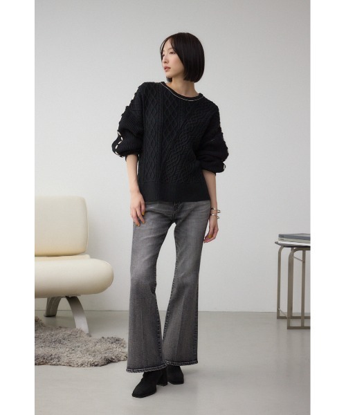 AZUL by moussy(アズールバイマウジー)の「ステッチデザインケーブルニット(ニット/セーター・レディース・アイボリー/ブラック/杢グレー/ダークブルー・SMALL/MEDIUM)」の19枚目の写真