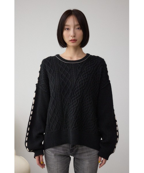 AZUL by moussy(アズールバイマウジー)の「ステッチデザインケーブルニット(ニット/セーター・レディース・アイボリー/ブラック/杢グレー/ダークブルー・SMALL/MEDIUM)」の20枚目の写真