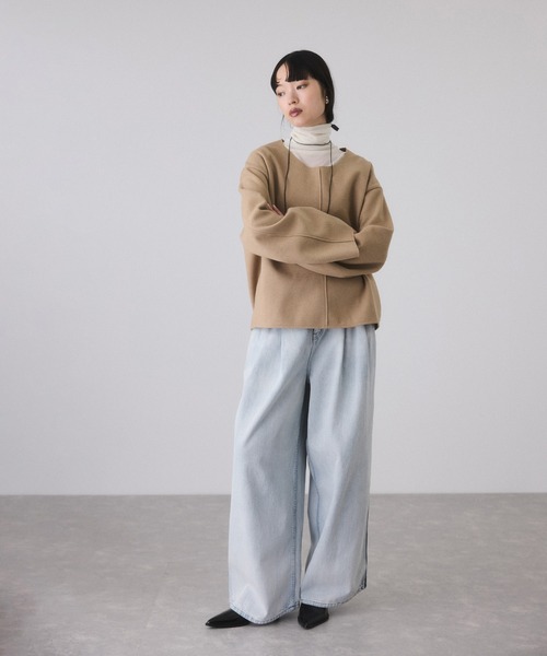 ADAM ET ROPE'(アダムエロペ)の「【サステナブル】Airneeプルオーバー(Tシャツ/カットソー・レディース・ベージュ/ダークブラウン・FREE)」の5枚目の写真