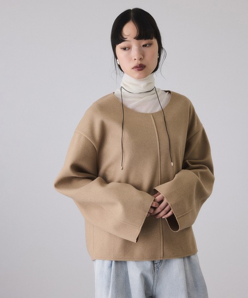 ADAM ET ROPE'(アダムエロペ)の「【サステナブル】Airneeプルオーバー(Tシャツ/カットソー・レディース・ベージュ/ダークブラウン・FREE)」の9枚目の写真