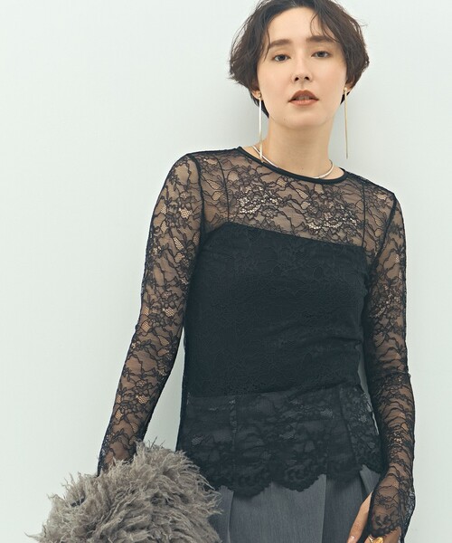 NOLLEY’S Sophi(ノーリーズソフィ)の「ウォッシャブルラッセルレースTブラウス(シャツ/ブラウス・レディース・ホワイト/ブラック・38)」の2枚目の写真