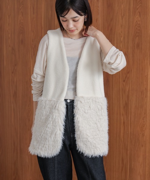 Bou Jeloud（ブージュルード）の「ボア×ファーニットベスト（ベスト・レディース・グレー/ベージュ・FREE）」の9枚目の写真