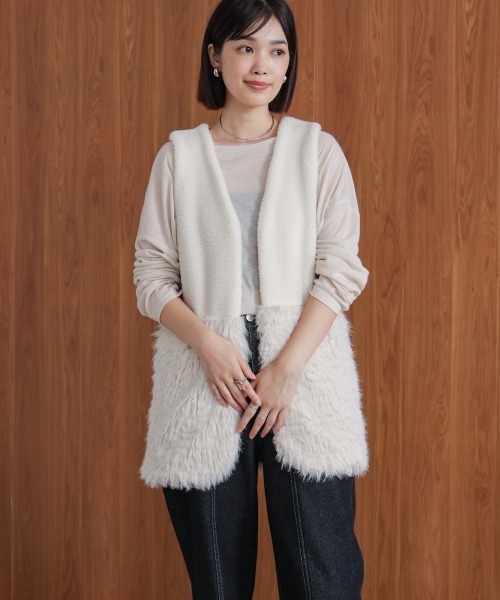 Bou Jeloud（ブージュルード）の「ボア×ファーニットベスト（ベスト・レディース・グレー/ベージュ・FREE）」の10枚目の写真