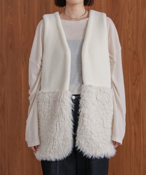 Bou Jeloud（ブージュルード）の「ボア×ファーニットベスト（ベスト・レディース・グレー/ベージュ・FREE）」の19枚目の写真