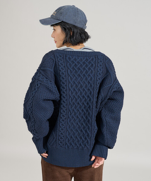 FREAK'S STORE（フリークスストア）の「ミックスケーブルVネックニット（ニット/セーター・レディース・オフホワイト/ブラウン/ネイビー・ﾌﾘ-）」の15枚目の写真