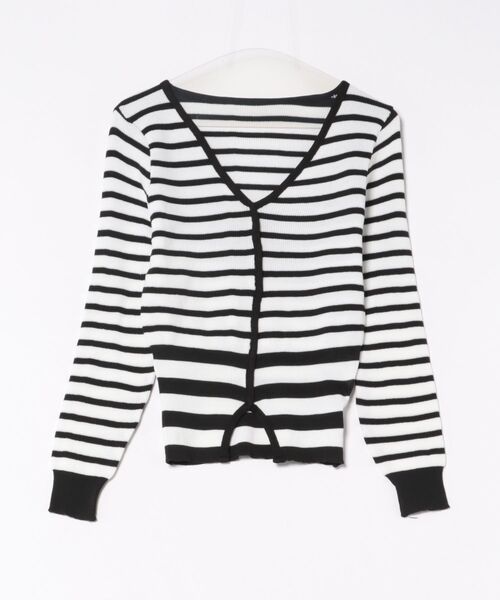 STYLEBLOCK（スタイルブロック）の「ボーダー柄Vネックニット（ニット/セーター・レディース・ベージュ/ホワイト/レッド/ブラウン/グレー・FREE）」の7枚目の写真