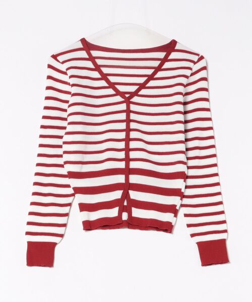 STYLEBLOCK（スタイルブロック）の「ボーダー柄Vネックニット（ニット/セーター・レディース・ベージュ/ホワイト/レッド/ブラウン/グレー・FREE）」の11枚目の写真