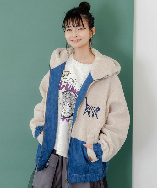 ScoLar（スカラー）の「ScoLar(スカラー) ネコ刺繍ボア×デニム異素材
