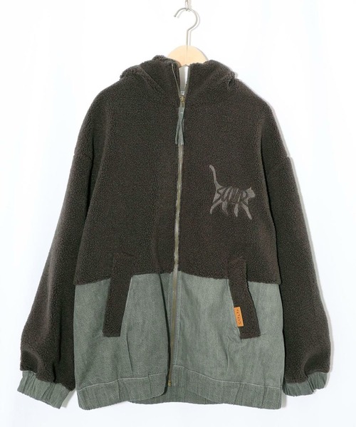 ScoLar(スカラー) ネコ刺繍ボア×デニム異素材切替ブルゾン（ブルゾン