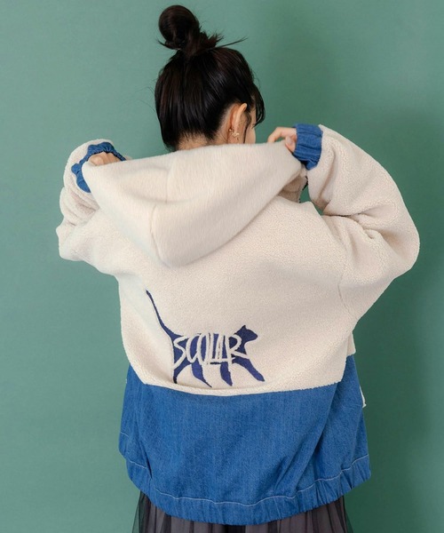 ScoLar（スカラー）の「ScoLar(スカラー) ネコ刺繍ボア×デニム異素材