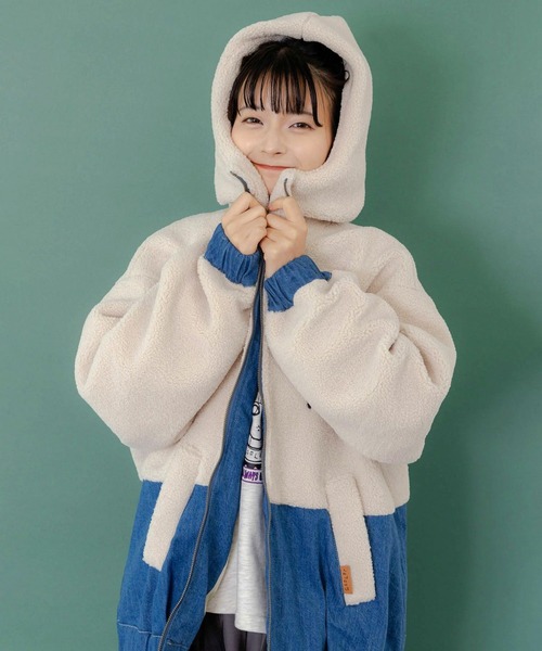 ScoLar（スカラー）の「ScoLar(スカラー) ネコ刺繍ボア×デニム異素材