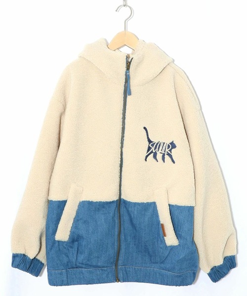 ScoLar（スカラー）の「ScoLar(スカラー) ネコ刺繍ボア×デニム異素材