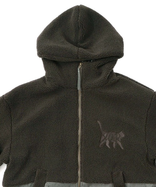 ScoLar(スカラー) ネコ刺繍ボア×デニム異素材切替ブルゾン ブルゾン