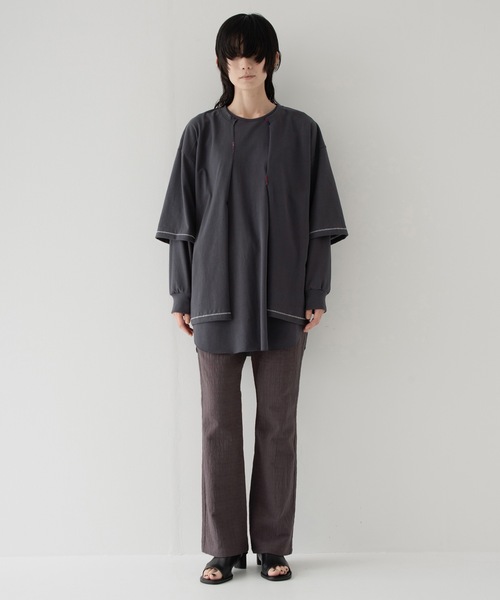 RYU（リュー）の「vintage-style open-front top（Tシャツ/カットソー・メンズ・グレイッシュベージュ/チャコール・2/4）」の19枚目の写真