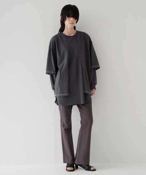 RYU（リュー）の「vintage-style open-front top（Tシャツ/カットソー・メンズ・グレイッシュベージュ/チャコール・2/4）」の13枚目の写真