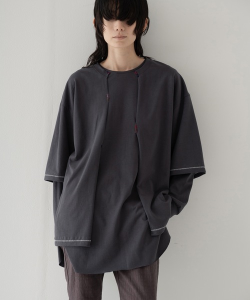 RYU（リュー）の「vintage-style open-front top（Tシャツ/カットソー・メンズ・グレイッシュベージュ/チャコール・2/4）」の16枚目の写真