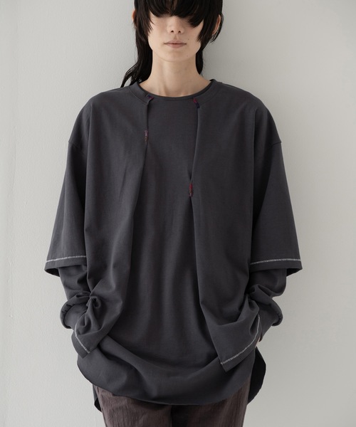 RYU（リュー）の「vintage-style open-front top（Tシャツ/カットソー・メンズ・グレイッシュベージュ/チャコール・2/4）」の17枚目の写真
