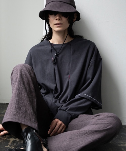RYU（リュー）の「vintage-style open-front top（Tシャツ/カットソー・メンズ・グレイッシュベージュ/チャコール・2/4）」の18枚目の写真