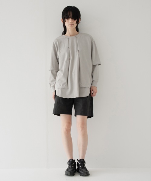 RYU（リュー）の「vintage-style open-front top（Tシャツ/カットソー・メンズ・グレイッシュベージュ/チャコール・2/4）」の7枚目の写真