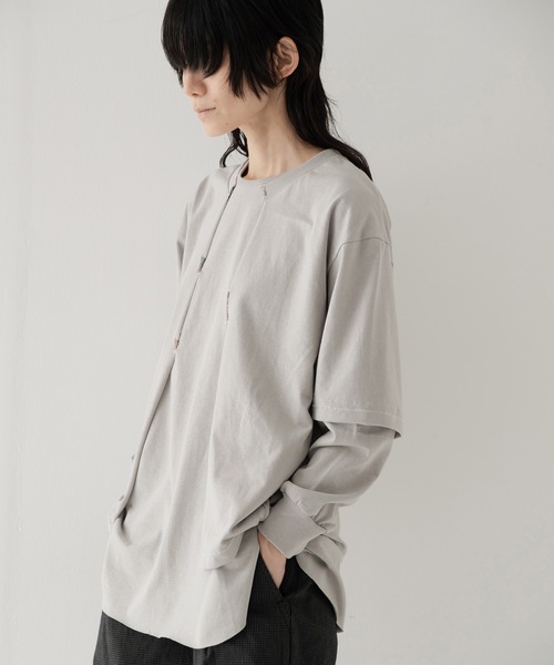 RYU（リュー）の「vintage-style open-front top（Tシャツ/カットソー・メンズ・グレイッシュベージュ/チャコール・2/4）」の10枚目の写真