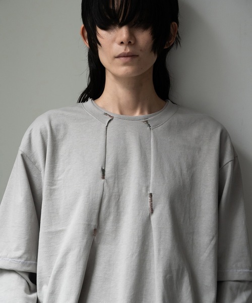 RYU（リュー）の「vintage-style open-front top（Tシャツ/カットソー・メンズ・グレイッシュベージュ/チャコール・2/4）」の12枚目の写真