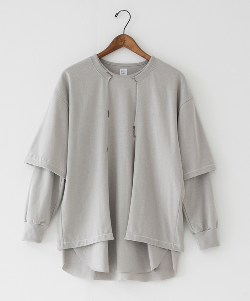 RYU（リュー）の「vintage-style open-front top（Tシャツ/カットソー・メンズ・グレイッシュベージュ/チャコール・2/4）」の5枚目の写真